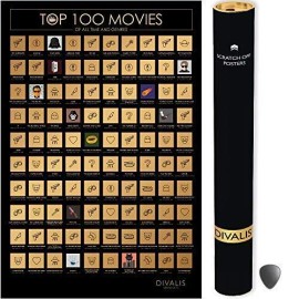 Divalis Top 100 Movies Scratch Off Poster - Films of all Time Bucket List - 24x16" Easy