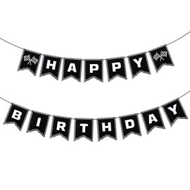 Race Car Happy Birthday Banner, Race Car Happy Birthday Banner Party Decorations, Racing Themed Party Supplies, Decorations Checkered Flags, Black and White Racing Banner, Racing Checkered Flag
