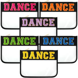 Aliceset 6 Pcs Cosmetic Cheer Bag with Chenille Letter Patches Gifts Makeup Cheerleader Bag Toiletry Pouch for Travel Women (Black,Dance)