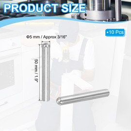 PATIKIL 304 Stainless Steel Dowel Pins 5x50 mm (3/16" Dia), 10 Pcs Round Head Flat Chamfered End Metal Dowel Pins Bunk Bed Pegs for Support Shelves Furniture Device