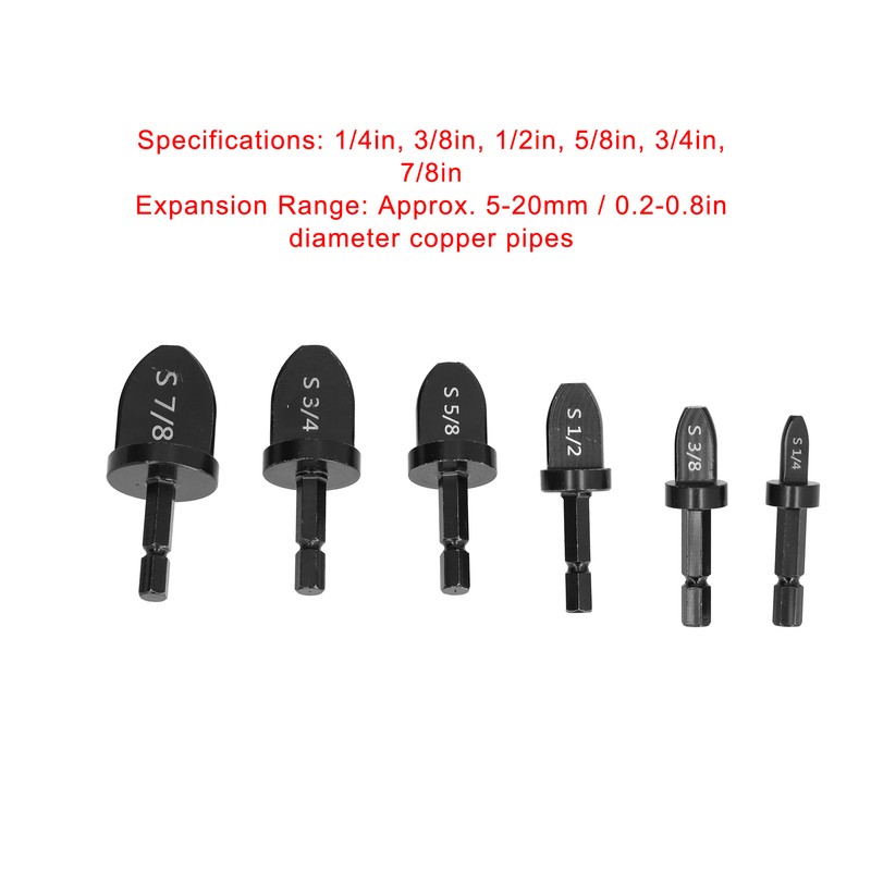 6Pcs Tube Expander Set Hex Handle Pipe Swaging Drill Bit