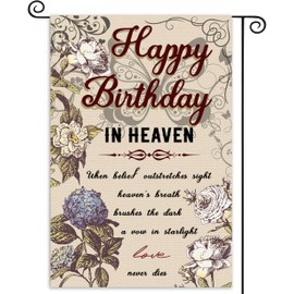 Happy Birthday in Heaven Garden Flags Funeral Memorial Flags Memorial Banner Happy Heavenly Birthday Remembrance Sign for Cemetery 12 x 18 inches Double Sided