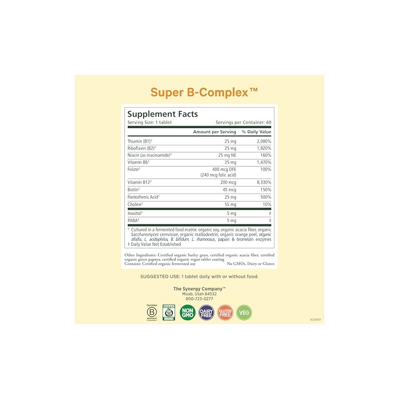Pure Synergy Super B-Complex Vitamin B Energy & Mood 60