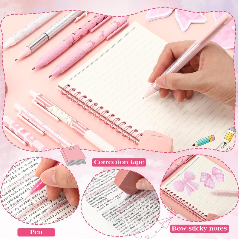 Eersida 58 Pcs Christmas Pink Bow School Supplies Coquette Aesthetic