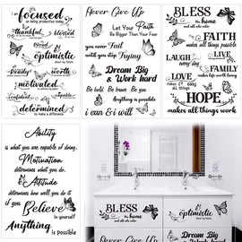 XEFINAL Inspirational Butterfly Rub on Transfers Sticker, 4pcs, 11.8 x 7.8 inch, Vintage Rose Word for Furniture, Waterproof Plastic Decal, Crafts, Wall, Kid, Single Use