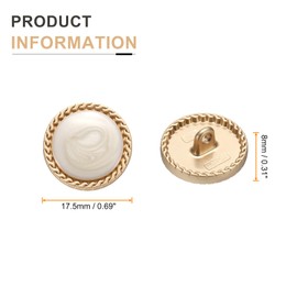 sourcing map 5pcs Metal Vintage Button 17.5mm Round Metal Sewing Button Alloy Shank Replacement Button for Women Suit Woolen Coat Shirt Dress Sewing Crafts, Beige White