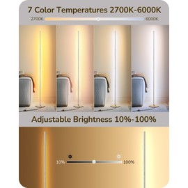 EDISHINE LED Standing Floor Lamp, Dimmable Corner Standing Light with Remote, 3 Color Temperature 3000K-4500K-6000K, 57.5" Modern Floor Lamps for Living Room, Bedroom, Office, Silver