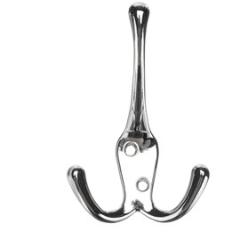 Aretro Polished Chrome Three Prong Triple Back of Door Wall Hat Coat Robe Hanger Hook with Screws, Bathroom Coat Hanger, Curved Chrome-Plated Metal