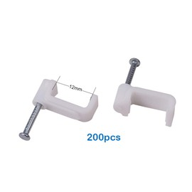 INCREWAY 200Pcs 12mm Flat Cable Wire Clips Cable Staples Cord Holder Wire Management, White