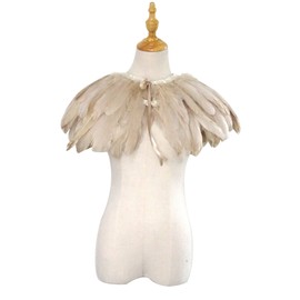 ZAKIA Fashion Feather Cape Stole Black White Beige Shawl Iridescent (Beige)