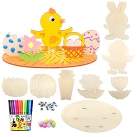 JOKILY Pack of 22 Wooden Rabbits for Painting, Easter Crafts Wood, DIY Easter Bunny Decoration, Easter Bunny Children's Craft Sets with Colourful Mini Pompoms and Googly Eyes, Craft Accessories