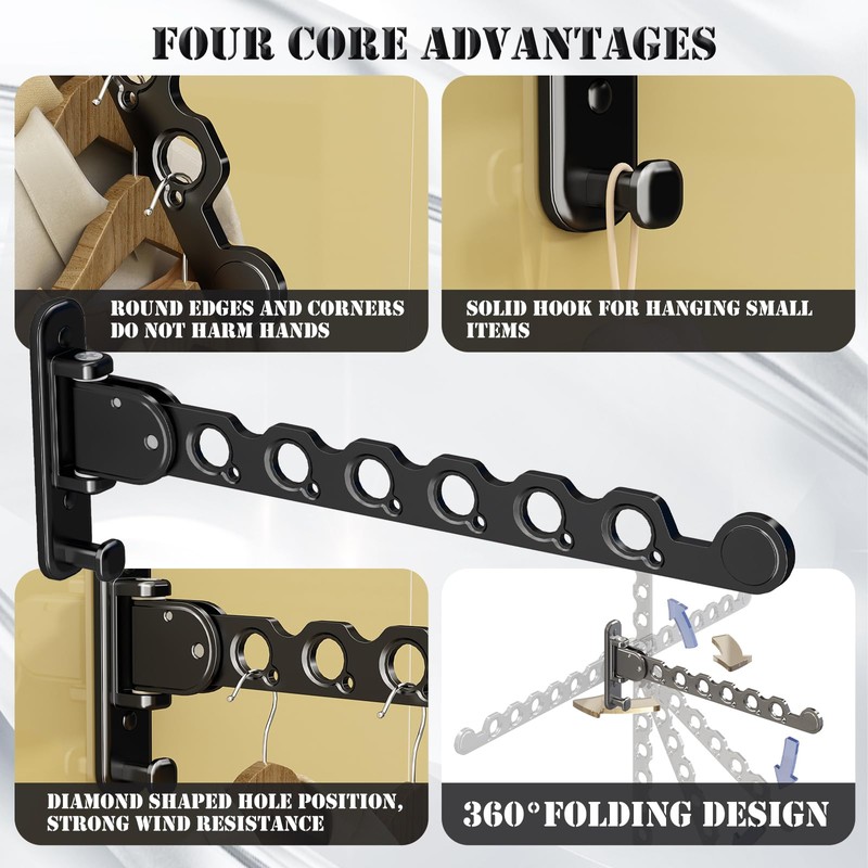 iMonse Wall Mounted Clothes Hanger Rack Folding Wall Mounted Clothes