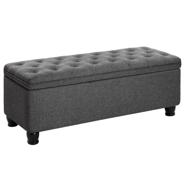 SONGMICS Storage Ottoman, Storage Bench, Tufted Entryway Bedroom Bench, 17.7 x 46.5 x 17.7 Inches, Hinges Easy Lid Operation, Wooden Legs, Linen-Look Cover, Loads 330 lb, Dark Gray ULOM070G01