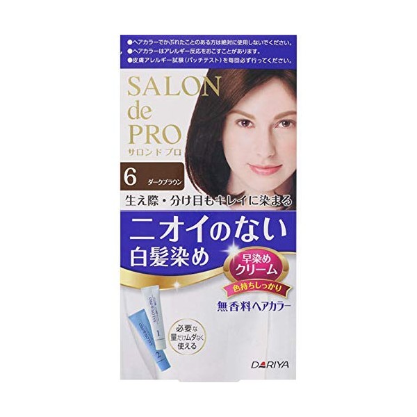 Dahliya Salon de Pro Unscented Hair Color, Quick Dye Cream for White Hair, 6, Dark Brown, 1.4 oz (40 g) + 1.4 oz (40 g) x 10 Packs