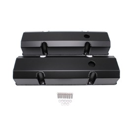 1 Set SHLPDFM Black Fabricated Aluminum Tall Valve Covers with 1.250" Breather Holes Fits for Small Block Chevy SBC 283 305 327 350 383 400 V8 Engines 1958-86