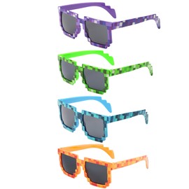 kilofly 4pc 8-Bit Pixel UV Protect Gamer Sunglasses Adult Kids Party Favors