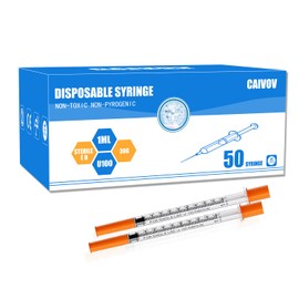 1ml/cc Syringes 30G 5/16" (8mm) , Disposable Syringe Individually Wrapped, Pack of 50