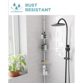 Zenna Home Tension Pole Shower Caddy, 4 Basket Shelves with Built-In Towel Bars, Adjustable, 60 to 97 Inch, White