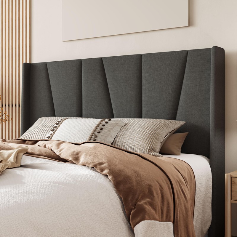Allewie Full Size Platform Bed Frame with Geometric Wingback Headboard,