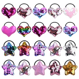 20 Pcs Glitter Hair Ties Heart Hair Elastics Star Hair Elastic Bands Toddler Hair Bands Kids Ponytail Holders Cute Sparkle Hair Accessories for Infants