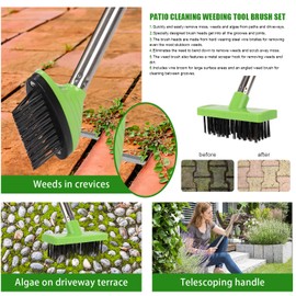 Kinaba 3 in 1 Weeding Wire Metal Brush Tools for Patio,Paving,Sideway,Garden Path and Driveway For Hard Floor, Green