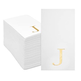 Sparkle and Bash - Paquete de 100 servilletas de papel de monograma blanco con letra J (4 x 8 pulgadas) para recepciones de boda, servilletas de cóctel para fiestas de cumpleaños, decoración de mesa