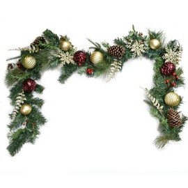 Floral Home Decor Burgundy and Gold Christmas Garland