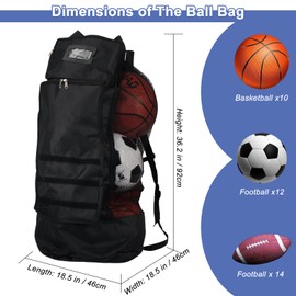 Large Soccer Ball Bags for Coaches, Heavy Mesh Equipment Ball Bag with Adjustable Shoulder Strap, 2 Size Front Pockets for Sporting Accessories, Best for Basketball, Soccer & Volleyball Training