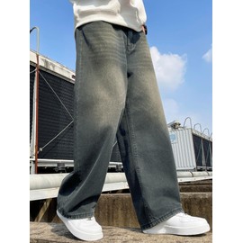 DFGIGT Mens Hip Hop Baggy Jeans Wide Leg Stylish Skater Jeans Casual Loose Fit Denim Pants Streetwear Y2k 2000s Straight Leg Relaxed Fit Vintage Extreme Motion Skateboard,A10 Retro Blue,Medium