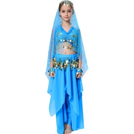 Fairycos Children’s Belly Dance Costume for Girls, 128 134 Carnival Costume, Princess Jasmine Costume for Fancy Dress