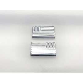 2Pc Flag USA Emblem 3D Badge Flag US Decal Nameplate Replacement for L Front Right Passenger Door Truck Car SUV (Silver)