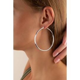 Vinani Women's Earrings 925 Silver - Hoop Earrings - Large Round Shiny - Barrier Clasp - Made of 925 Sterling Silver - Earring Set for Women - 2CSC, Sterling Silver