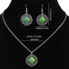 Boho Style Inlaid Green Square Gemstone Necklace & Earrings Jewelry