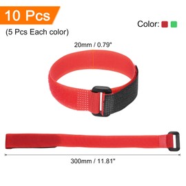 MECCANIXITY 10Pcs Reusable Battery Tie Down Straps,0.8x12" Green/Red Nylon Multipurpose Battery Hold Down Adjustable Cinch Strap Hook Loop Fastening Tie for Quadcopter FPV RC Drone Boat Car