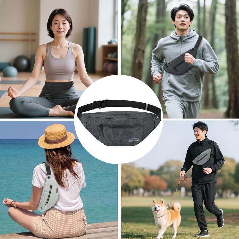 MAXTOP Waist Pouch, Hip Bag, Multi-functional, Storage Capacity, 4 Pockets,