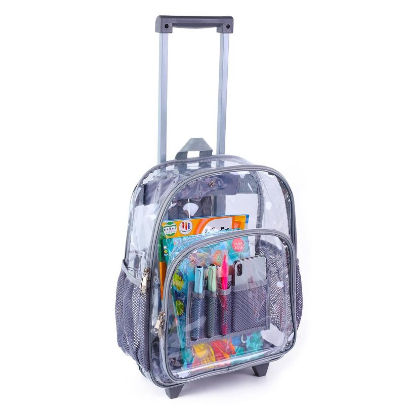 Rolling Clear Backpack, Heavy Duty See Through Bookbag, Transparent PVC