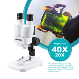 AOMEKIE Stereo Microscope for Kids Students 20-40X with 10Pcs Slides Insect Specimen LED Light Source Wide Field Eyepiece