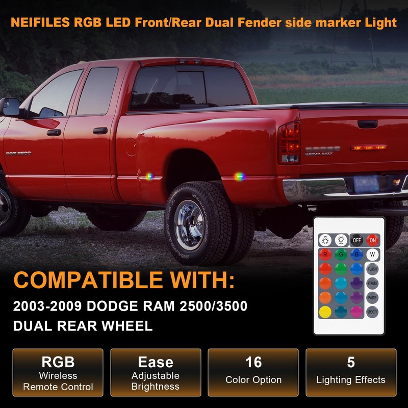 NEIFILES 4PCS RGB LED Side Marker Lights Compatible with 2003-2009