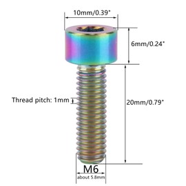 UHDFBDHF Titanium Bolt M6 x 20mm Hex Bolt for Bicycle Screw Pack of 4 (Rainbow)