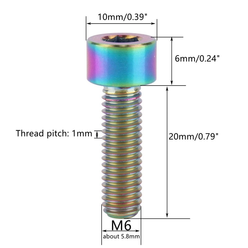 UHDFBDHF Titanium Bolt M6 x 20mm Hex Bolt for Bicycle