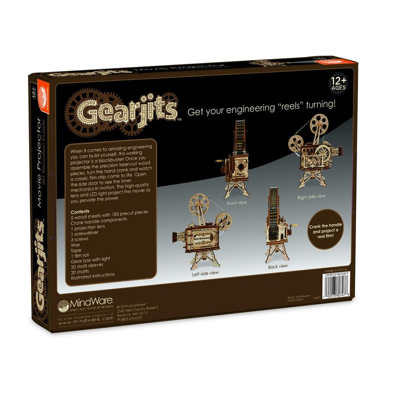 MindWare Gearjits Movie Projector – Wooden 3D Mechanical Model Kit
