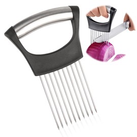 2024 Improved Stainless Steel Onion Holder, Onion Slice Holder, Vegetable Cutter, Potato Cutter, Cutting Tool for Onions, Lemons, Vegetables & Meat (Pack of 1)