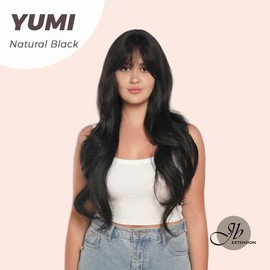 JBEXTENSION 30 Inches Long Light Brown With Highlight Wig With Bangs YUMI - Color: Natural Black
