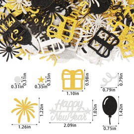 Glodecart 200PCS Happy New Year Confetti for Table, Gold Black Sliver Metallic 2024 New Year Eve Confetti for Home New Year Party Decoration Table Decor Supplies New Year Celebration Table Scatter