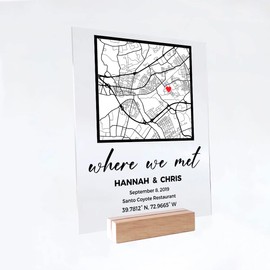Where We Met Valentines Day Map Plaque - Couple Map, Gift for Her, Acrylic Plaque Couple Gift, Custom Locaiton, Gift for Him, Couples Gift (5" x 7", Acrylic)