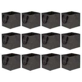 M METERXITY 12 Pack Square Paper Bag - Floral Bundle Wrapping Pouch with Handle Apply to Party Favor, (6"x6"x6" Black)