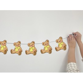 AK Giftshop Teddy Bear Yellow Christening Baby Shower Birthday Bunting Party Decorations - 12pcs / 2.5m Ribbon
