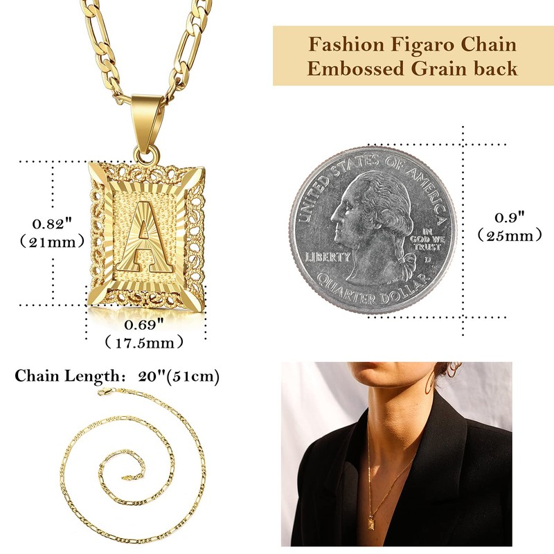 KissYan Initial Letter Pendant Necklace for Men Womens, 14K Gold