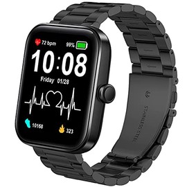 Compatible with SKG V7 Bands, Lamshaw Stainless Steel Metal Replacement Strap Bracelet Compatible with SKG V7/VRPEFIT ID207/TOZO S2 44mm/aeac ID207/GGZZ ID207/FVYAO ID207 Smartwatch/ID207 Smartwatch