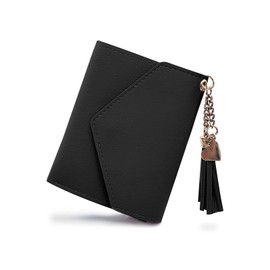 WisePoint Ladies Purse, PU Leather Purses for Women and Girls, Slim Womens Purse Multiple Card Slots Women's Wallets with Tassel Pendant for Shopping, Travel, Dating (black, S)